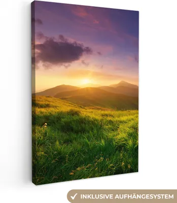 Produktbild von MuchoWow® - Leinwandbilder - Berge - Sonne - Natur, Wandbild, Wanddeko Bilder Wohnzimmer, 80x120 cm