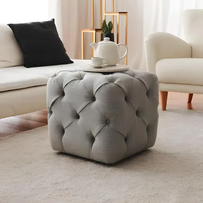 Obrázok produktu pre Stolička Cube stool pouf footstool otoman látka sivé sedadlo