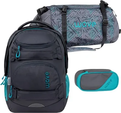 Produktbild von Wave Schulrucksack Set Mädchen Jungs mit Sporttasche Schlamper "Grey Lagoon"