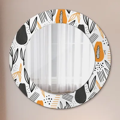 Produktbild von Ø60cm Spiegel - Glasrahmen mit Aufdruck - Wandspiegel Schlafzimmer - Papaya Muster