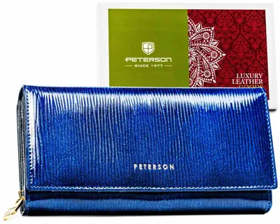 Zdjęcie produktu dla Portfel skórzany z przegródkami damski w niebieskim kolorze - Peterson