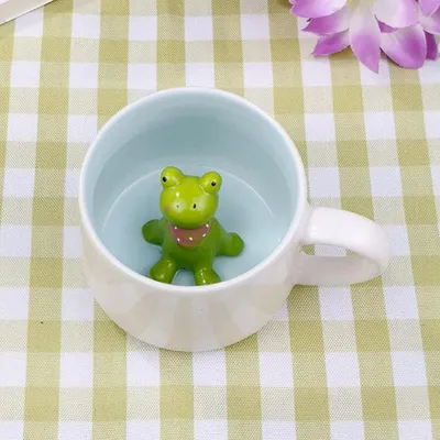 Productafbeelding van Koffiemok, 3D-ontwerp, kikker, keramiek, 12oz, met dierenfiguur aan de binnenkant, vaatwasmachinebestendig, geschikt voor magnetron