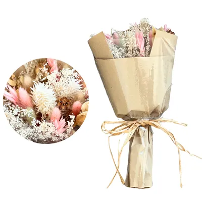 Produktbild von Trockenblumenstrauß – Zartes Pink & Weiß – Blumen-Bouquet mit Baby's Breath, Lagurus & Ruscus | Boho-Deko, Hochzeit & Geschenkidee DIY Trockenblumen