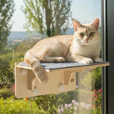 Produktbild von Famanu Katzenliege mit Filzkissen - Universelle Hängematte mit starken Saugnäpfen