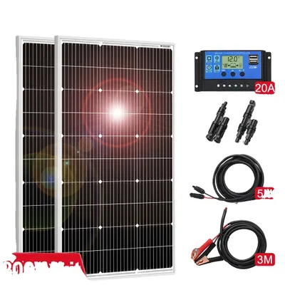 Obrázek produktu pro Sada solárních panelů DOKIO, 100W nebo 200W, monokrystalický křemík, vysoká účinnost, 200W sada