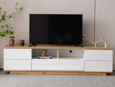 Produktbild von ProximaX Weißer Farbblock - TV - Schrank, 180 cm, mit Holzmaserung