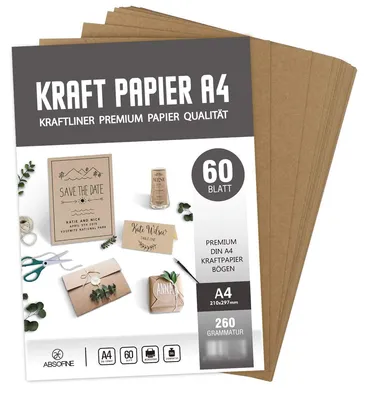 Kraftpapier DIN A4, 60 Blatt, 260 g/m², recycelt, braun