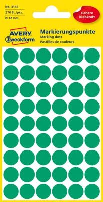 Produktbild von Avery Markierungspunkte, grün, permanent, Grün, Kreis, Papier, 54 Stück(e), 5 Blätter, 1,2 cm