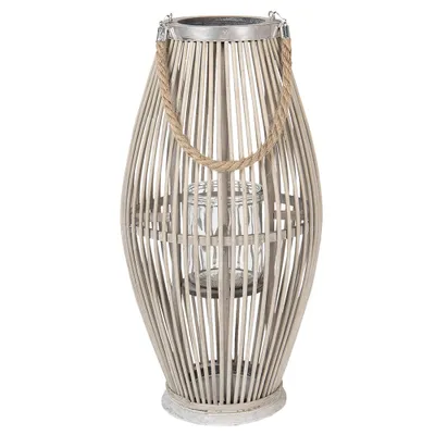 Produktbild von Clayre & Eef Windlicht Ø 25x50 cm Grau Holz Glas Rund