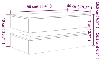 Imagen del producto de Mesa de centro con iluminación LED, color roble Sonoma, 90x50x40 cm