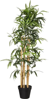 Image de Plante artificielle en bambou avec pot en plastique, 100 cm, vert