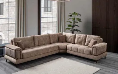 Immagine prodotto di Divano moderno, divano ad angolo, rivestito in tessuto, comodo, forma a L, colore beige