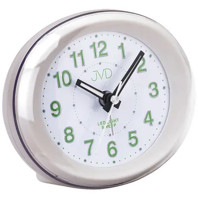 Produktbild von JVD SRP810.11 Wecker Quarz analog rund silbern weiß leise ohne Ticken Licht