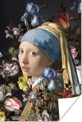 Produktbild von MuchoWow® Poster Das Mädchen mit dem Perlenohrring - Johannes Vermeer - Blumen 120x180 cm - Kunstposter