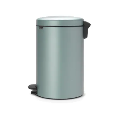 A metallic mint green Brabantia pedal bin is shown against a white background.