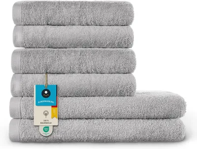 Produktbild von Handtuchset 6-teilig, 2 Duschtücher und 4 Handtücher, 100% Baumwolle, grau, für Badezimmer