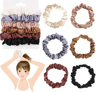Produktbild von Satin Haargummi 6 Stück, Klein Haargummis Elastisch Scrunchies Seide Samt Zopfgummi Scrunchie, Pferdeschwanz Haarschmuck Haarband für Damen Frauen Mädchen
