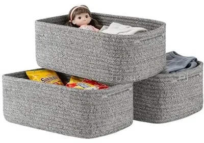 Zdjęcie produktu dla Kosze do przechowywania bawełniane plecione zestaw 3 sztuk organizer
