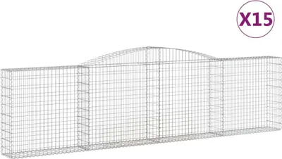 Productafbeelding van vidaXL Gabionen met boogvorm, 15 stuks, 400x30x100/120 cm, verzinkt staal
