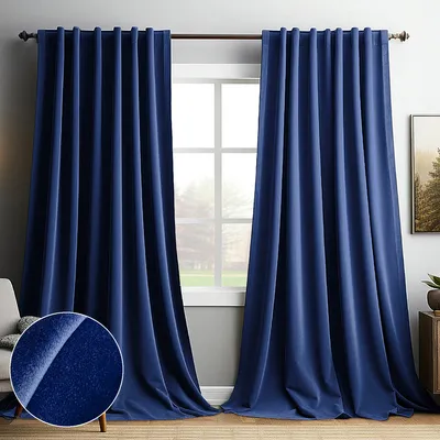 Produktbild von 2er Set Verdunklungsvorhang Blickdicht Samtvorhang Kräuselband Stangendurchzug,Thermovorhang Schlafzimmer Wohnzimmer Restaurant,Dunkelblau B132xH305cm