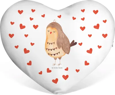 Produktbild von Mr. & Mrs. Panda Sofakissen Eule Zufrieden - Weiß - Geschenk, dekoartikel, Dekokissen, Kissen Herz, Kuschelkissen, Hochzeitstag, Herzkissen, Owl, glücklich, Waldtier