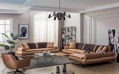 Produktbild von Ecksofa L-Form Sofa Luxus Eck Kunstleder Wohnzimmer Polyester Braun