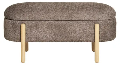 Zdjęcie produktu dla Branca - Ławka ze schowkiem z brązowej tkaniny z nogami z naturalnego drewna 97x40x48 cm