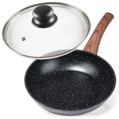 Produktbild von Vilde | Bratpfanne mit Glasdeckel Ø 20 cm - Aluminium - Antihaftbeschichtung - BLACK&WOOD