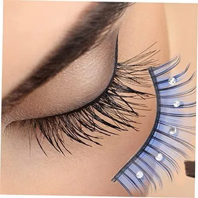 Produktbild von Blaue künstliche Wimpern mit Strasssteinen aus Faser, 5 Paar, für den persönlichen Gebrauch und dramatische Bühnenschminke