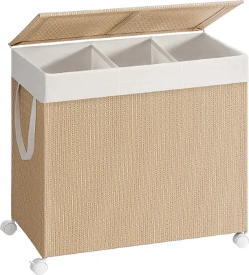 Obrázek produktu pro SONGMICS HOME Koš na prádlo se 3 přihrádkami, koš na prádlo 140 l, třídič prádla na kolečkách