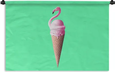 Produktbild von MuchoWow® Wandteppich Wandbehang Eistüten - Eiscreme - Flamingo - Rosa - Grün 60x40 cm Tapisserie Dekoration Wandtuch - Wanddekorationen