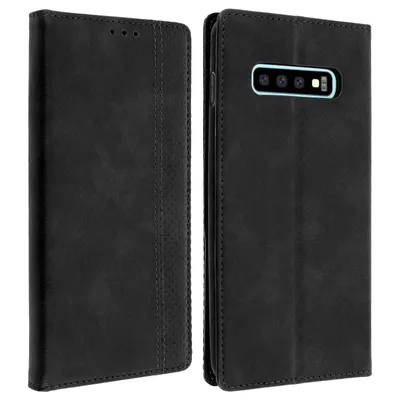 Produktbild von Avizar, Vintage-Klapphülle mit Standfunktion für Samsung Galaxy S10, Schwarz