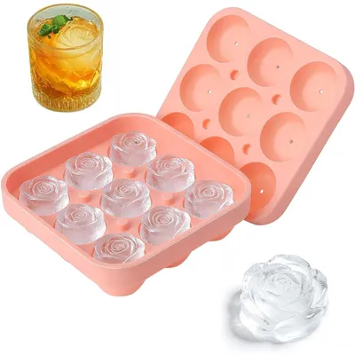 Produktbild von Silikon Eiswürfelform Rose 9 Fächer mit Deckel, lebensmittelecht, wiederverwendbar, für Cocktail, Whisky & Kaffee, BPA-frei
