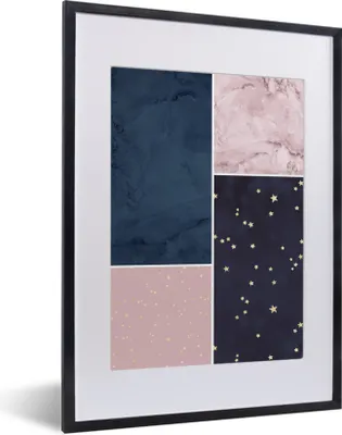 Produktbild von MuchoWow® Gerahmtes Poster Marmor - Sterne - Collage 30x40 cm - Poster mit Schwarzem Bilderrahmen Wandposter Rahmen Foto Bilder - Wandposter Schlafzimmer