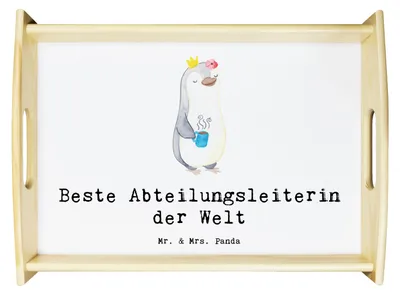 Produktbild von Mr. & Mrs. Panda tablett für bett Pinguin Beste Abteilungsleiterin der Welt - Weiß - Geschenk, holz serviertablett, Würdigung, Geschäftsführerin, Abschied, Deko, Arbeit