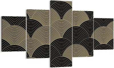 Produktbild von Bild auf Leinwand - Leinwandbild - 5 Teile - Schwarz und Gold Kreise Grafiken - 125x70cm - Wand Bild - Wanddeko - Wandbilder - Leinwanddruck - Bilder - Wanddekoration - Leinwand bilder - EA125x70-4880