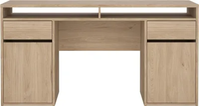 Produktbild von FunctionPlus Schreibtisch 2 Türen 2 Schubladen Nussbaum Nachbildung.