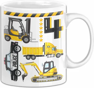 Produktbild von 4. Geburtstag Geschenk Tasse Becher Jungen Jungs Baustelle Polizei Geburtstagsgeschenk 4 (Weiß)