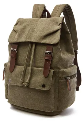 Produktbild von Vintage Canvas Rucksack mit Laptopfach - Uni Tagesrucksack für Reisen und Schule