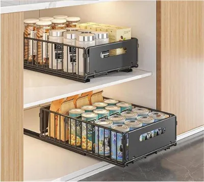 Image de Lot de 2 organiseurs de tiroirs pliables - Rangement coulissant pour armoires de cuisine - Hauteur : 10 cm