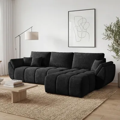Produktbild von EZIMPAZ Ecksofa CALVANI Gesteppt mit Schlaffunktion und Bettkasten Schwarz Rechts