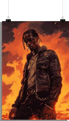 Produktbild von Musik Poster - Travis Scott Poster - Feuer Hintergrund Poster - Rap Poster - 61x91cm - Perfekt zum Einrahmen