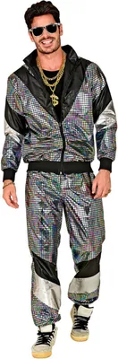 Produktbild von 80er Jahre bunter reflektierender Trainingsanzug - Jogginganzug Gr. S bis 2XL - Disco Retro XL - 185- 192 cm