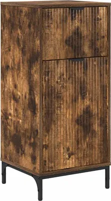 Image de Armoire de salle de bain vidaXL avec porte, chêne fumé, 39,5 x 36 x 88 cm