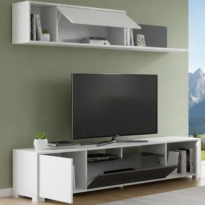 Produktbild von Dmora Wohnzimmerwand Gruf 200x41x180 cm, Weiß, 6 Regale