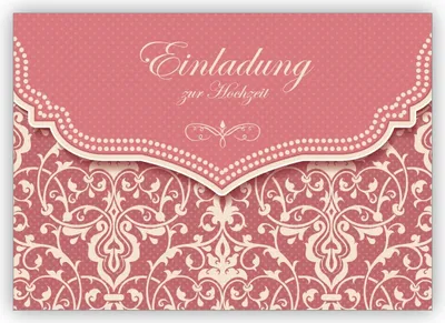 Produktbild von 4x Feine Vintage Einladungskarte mit Retro Damast Muster in zartem alt rosa für Brautpaare: Einladung zur Hochzeit