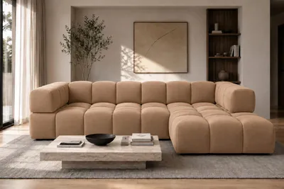 Productafbeelding van Kaiser Möbel: Hoekbank in L-vorm, bekleed met veloursstof (kleur: Bluvel), uitvoering: rechts, model: Averro XL