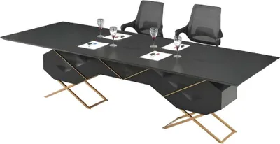 Produktbild von Luxus Schreibtisch Besprechungstisch Bürotisch Schwarz Gold Edelstahl