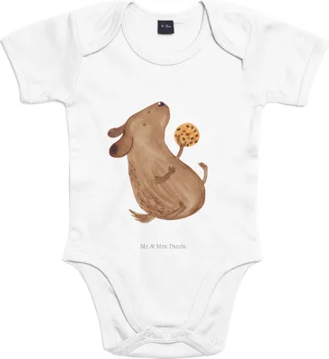 Produktbild von Mr. & Mrs. Panda babykleidung body Hund Keks 3. - 6. Monat - Heather Grey - Geschenk, Babybody, glücklich, Sprüche, Babystrampler, Strampler, Baby, Hungrig, Hundeliebe
