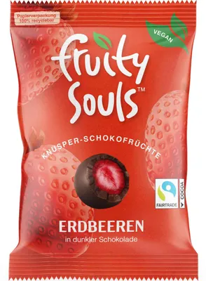Produktbild von FruitySouls Knusper-Schokofrüchte Erdbeeren vegan 80g
